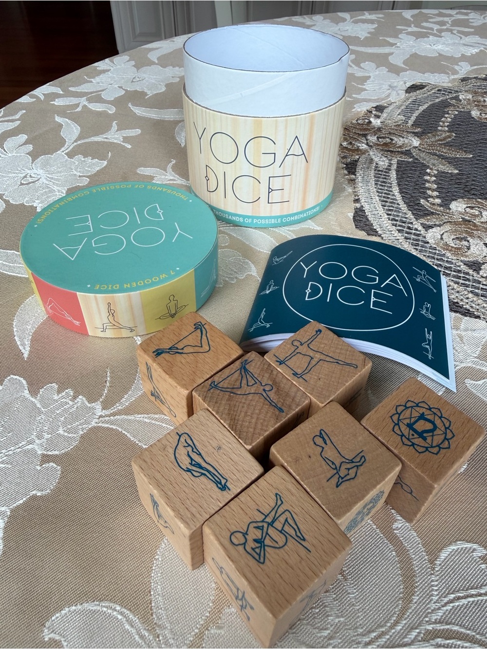 Wooden YOGA Pose Dice - Teal/Beige by